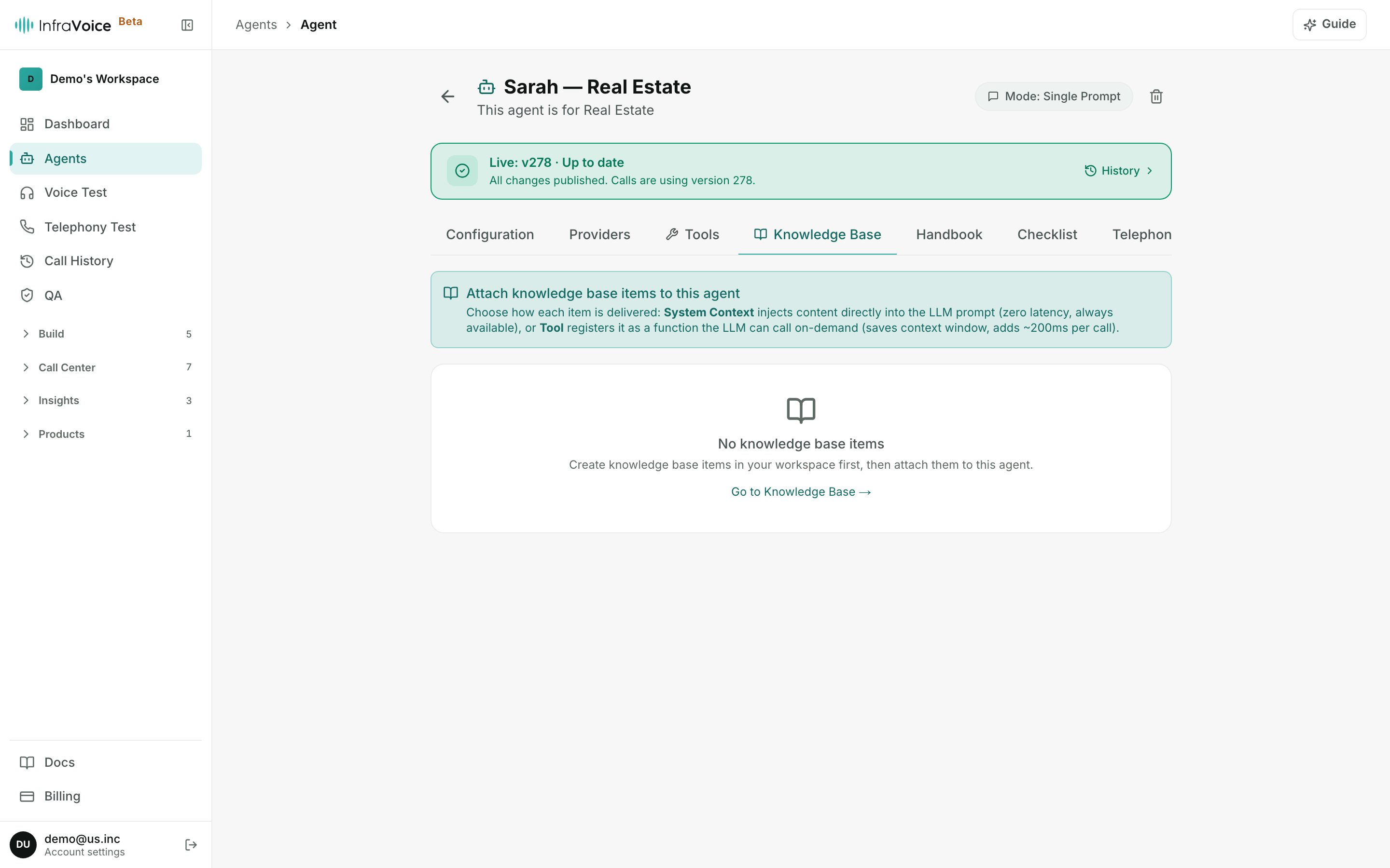 Agent Knowledge Base tab