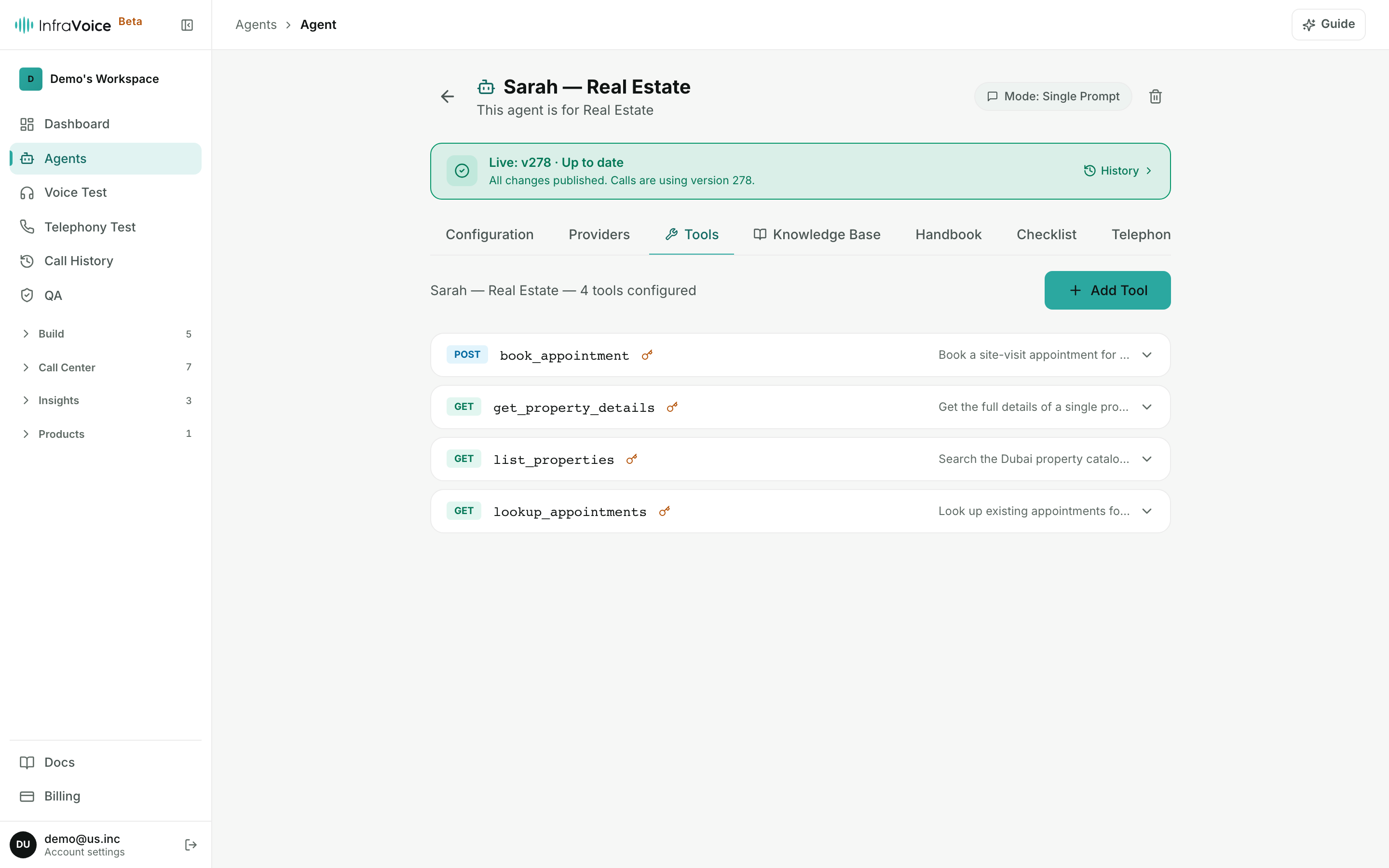 Agent Tools tab