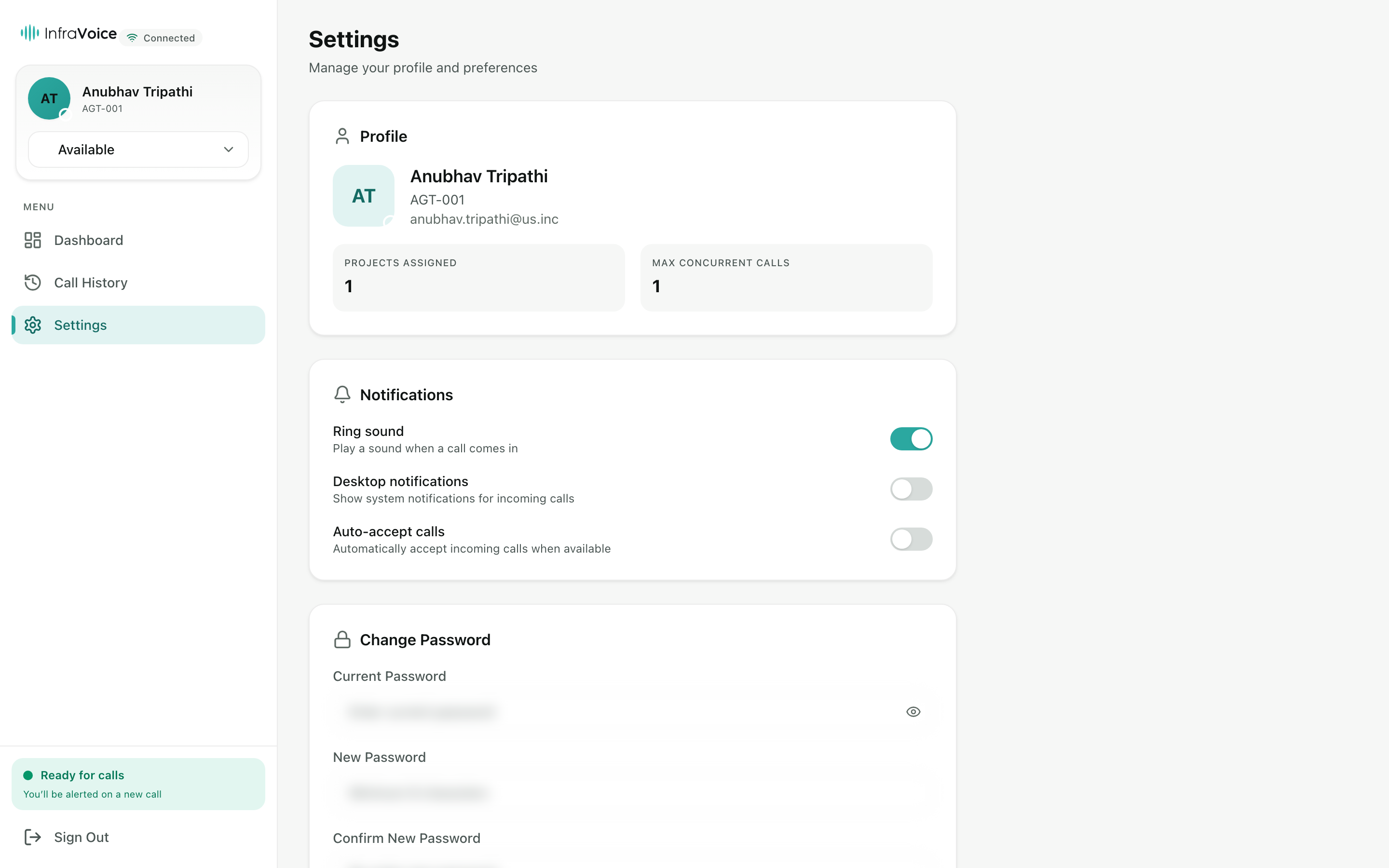 Agent portal — settings