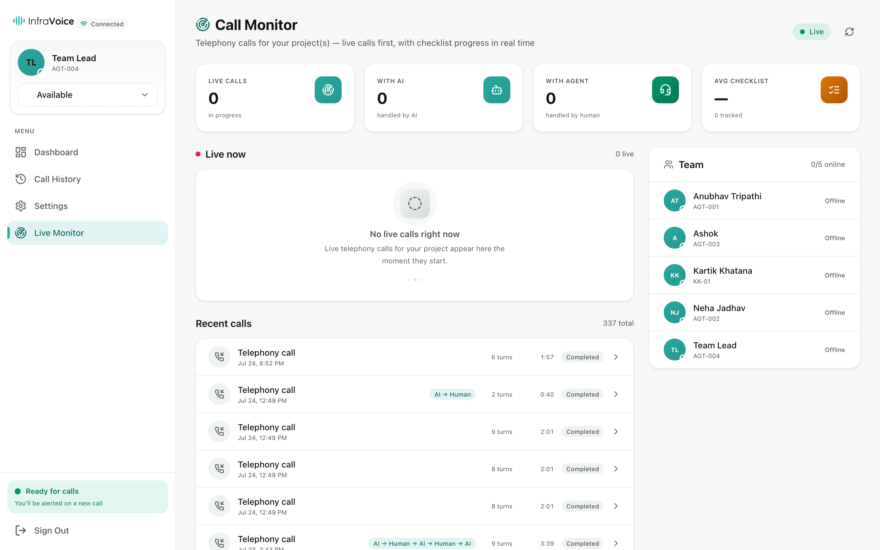 Team leader — live monitor