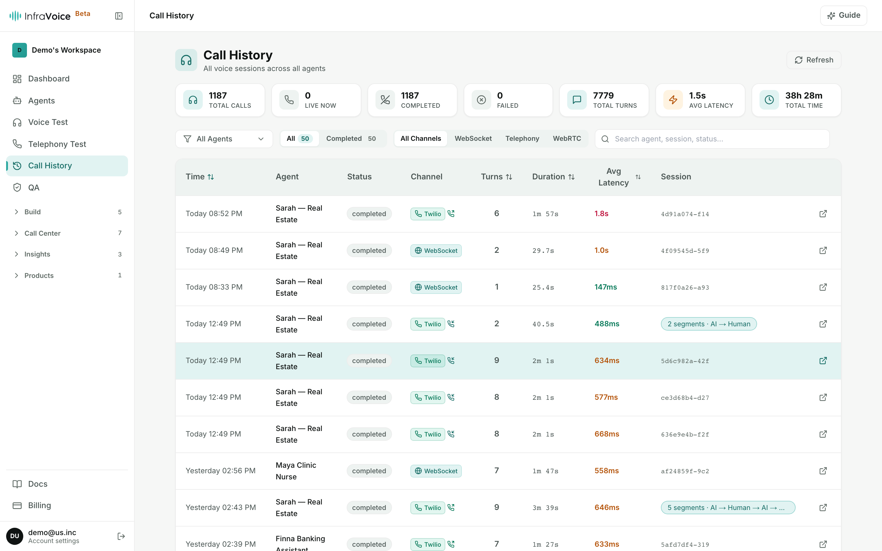 The Call History list