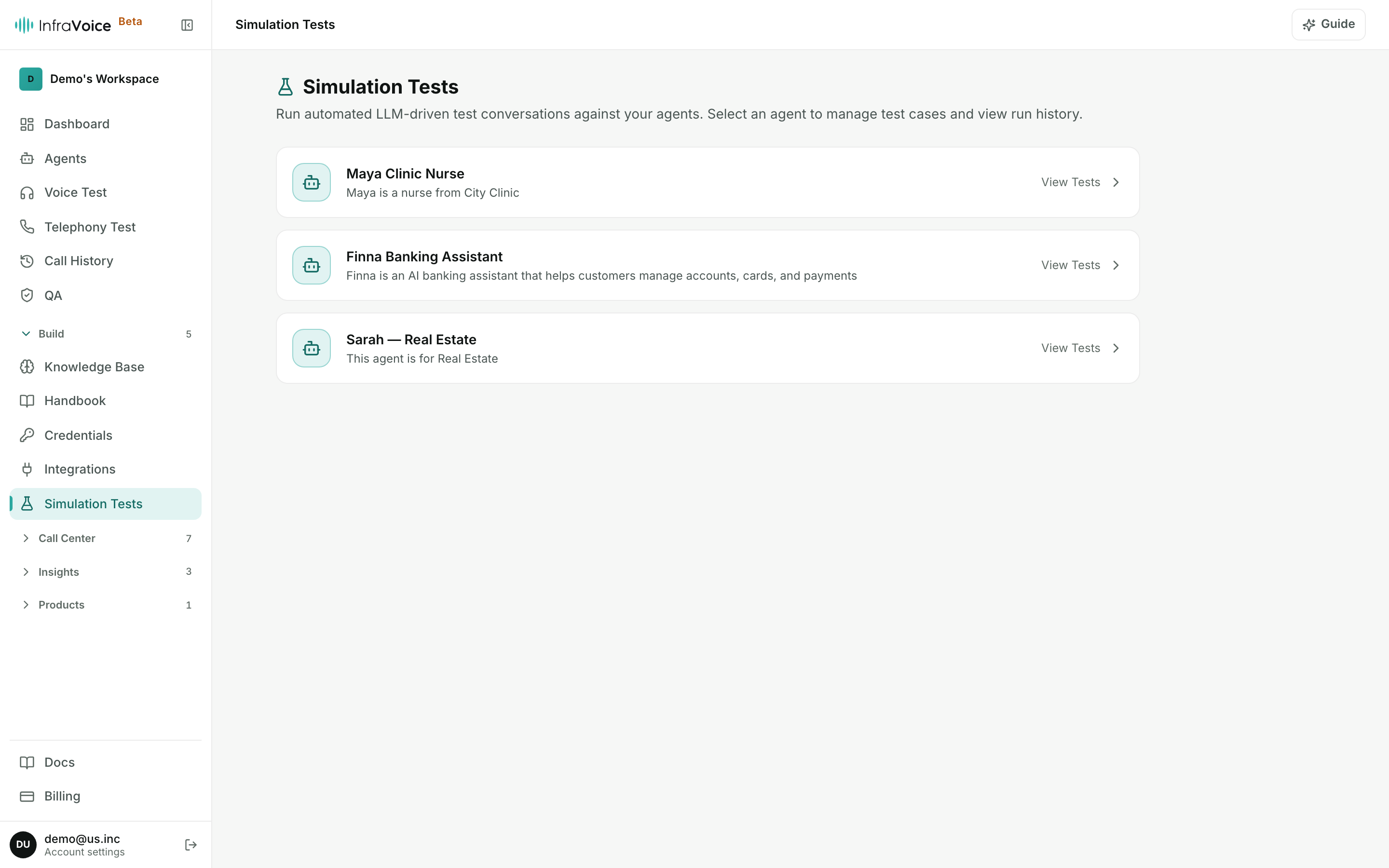 The Simulation Tests page